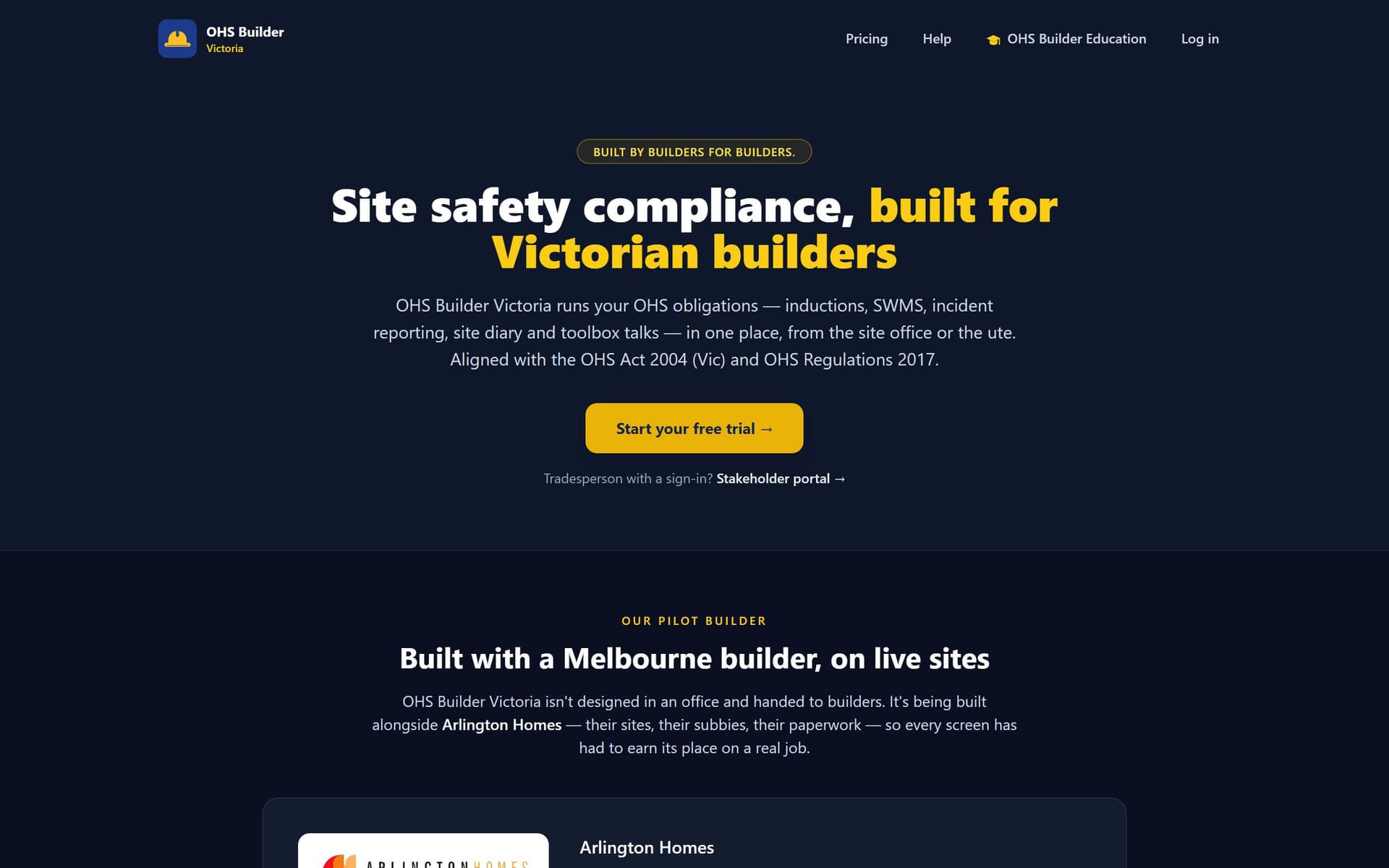 OHS Builder Victoria — live construction-compliance platform interface