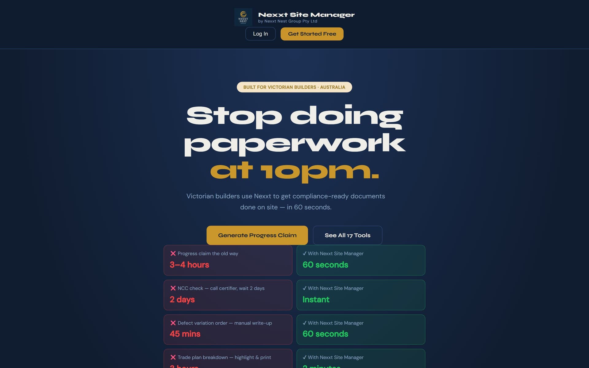 Nexxt Site Manager — live AI document platform interface